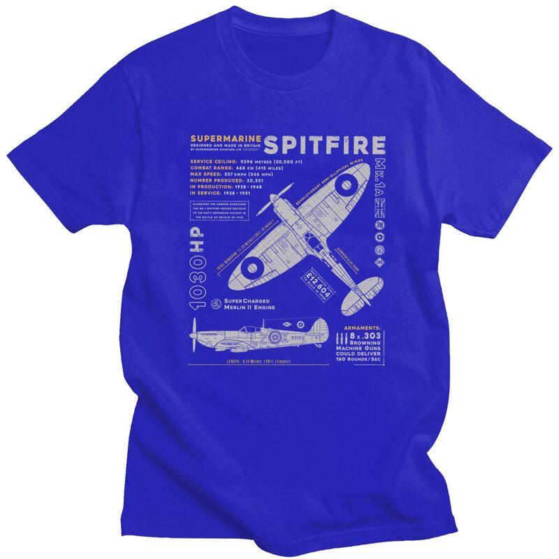 Custom Male Spitfire T Shirts Short Sleeves Cotton Tshirts Tshirt Casual Fighter Pilot Aircraft Airplane Tees Clothing