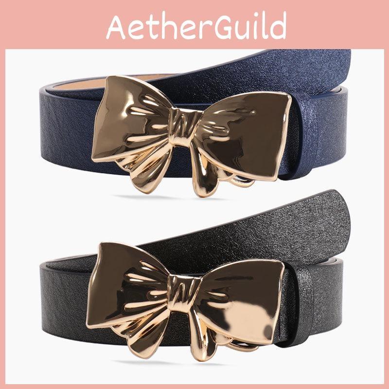 Metal Bow Knot Pu Leather Waist Belt Solid Color Waistband Women Gift Fashion