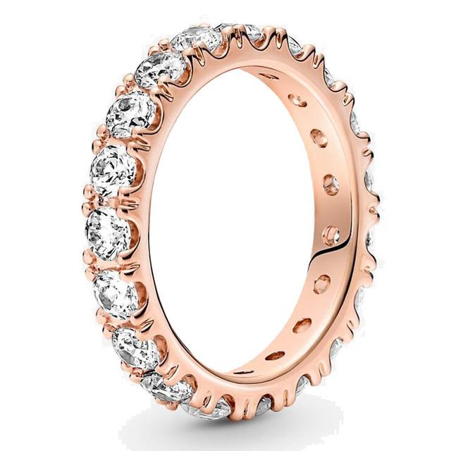 Authentischer 925 Sterling Silber Ring Rose Row Eternity Ring mit Kristall für Damen Modeschmuck