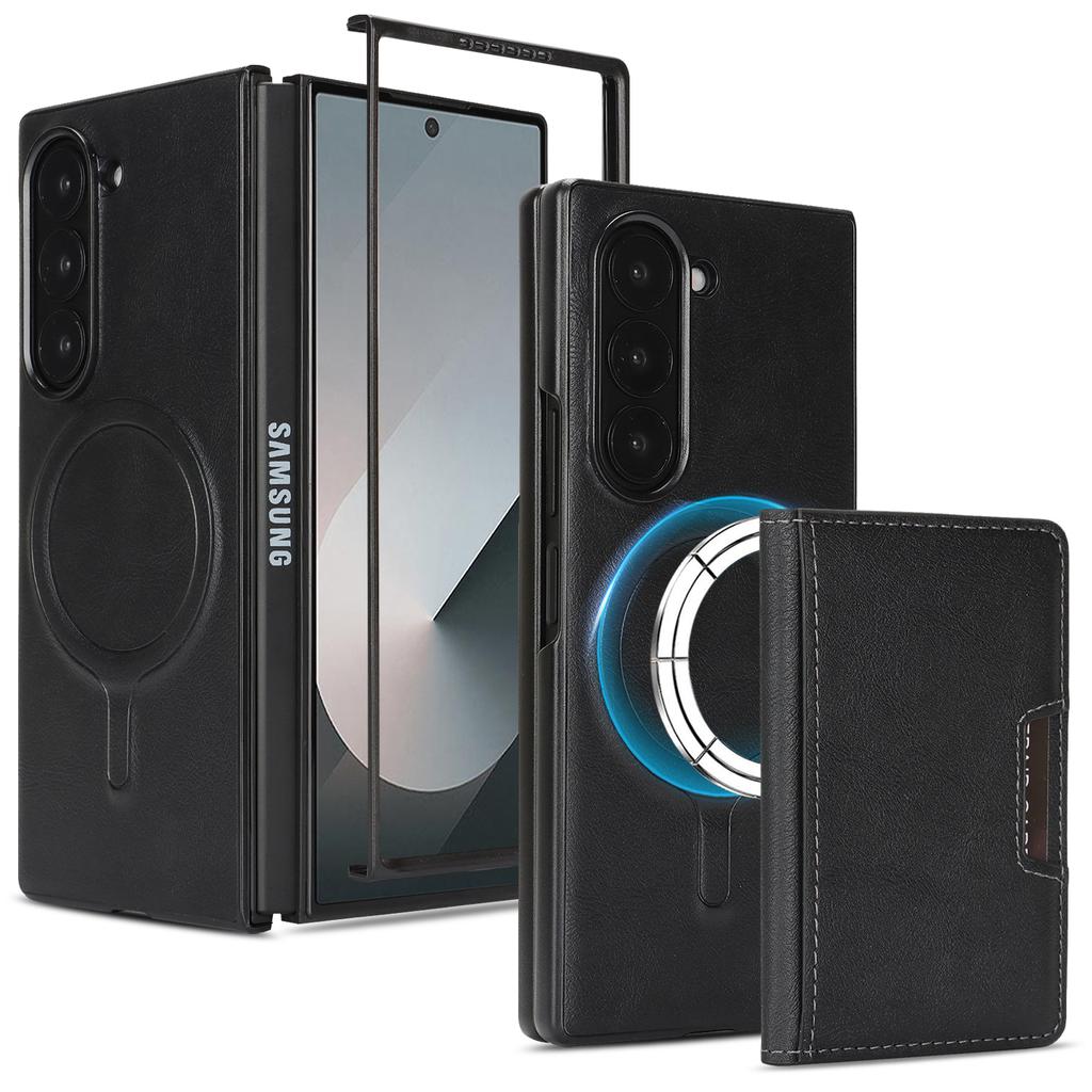 For Samsung Galaxy Z Fold7 5G Kickstand Case Bi-fold Card Bag PU Leather Coated TPU Cover Magnetic Case