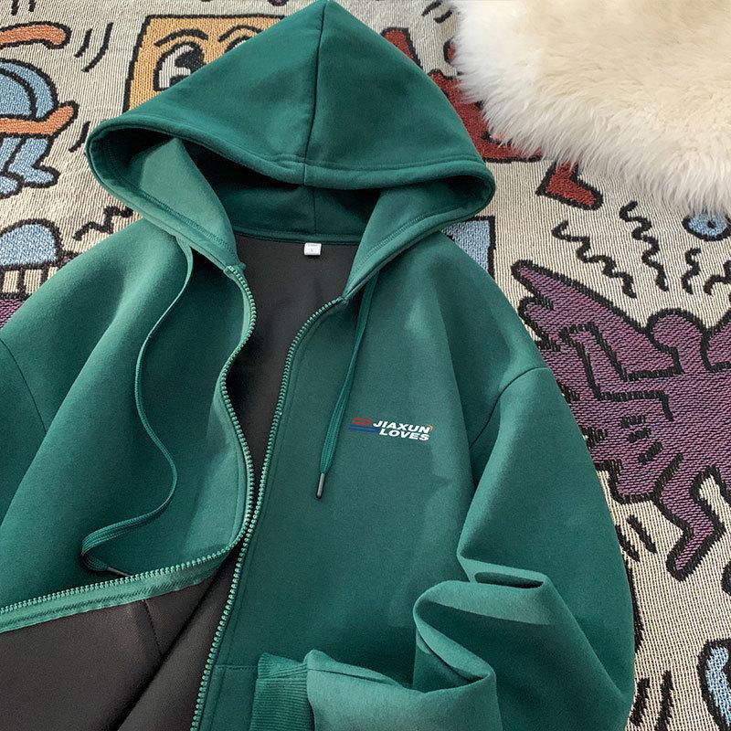 Unisex American Style Heavyweight Zip-Up Hoodie, Versatile Basic Cardigan for Spring & Autumn, 2024 Winter New Arrival.