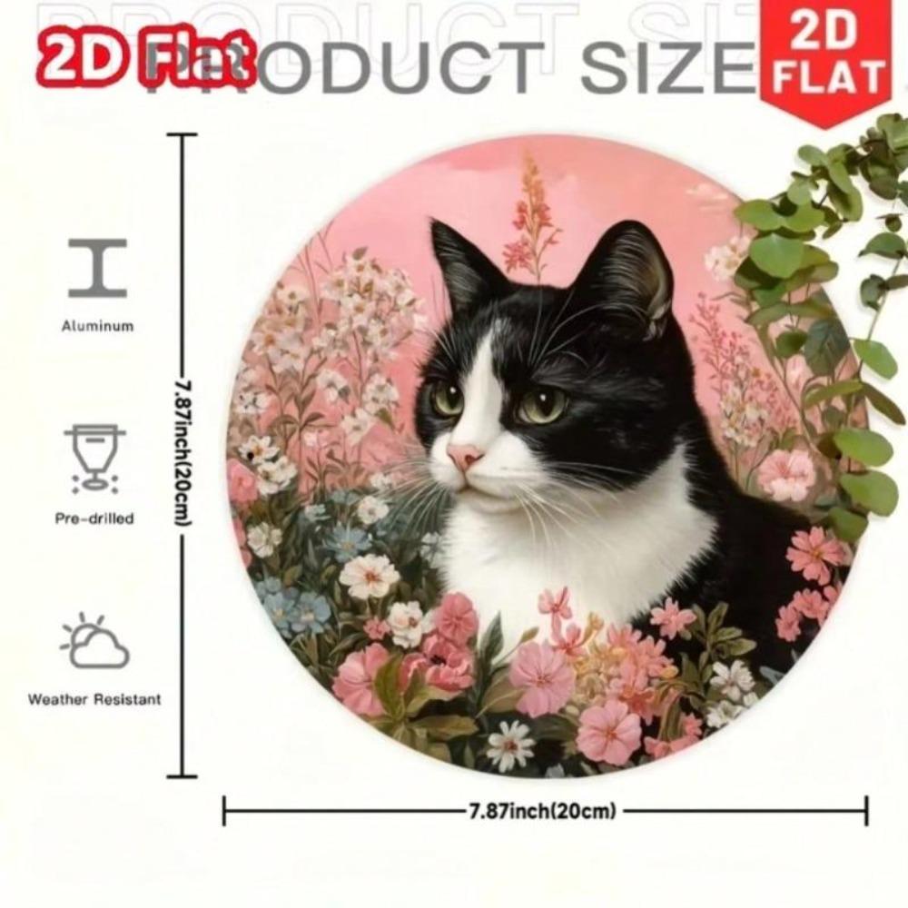 Vintage Floral Cat Metal Sign Wall Art Home Kitchen Decor Gift