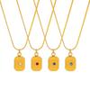 18K Gold & Stainless Steel Rectangular Pendant Necklace with Zircon Clavicle Chain Jewelry