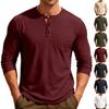 Mens Long Sleeve Henley Shirt Solid Color Casual Top