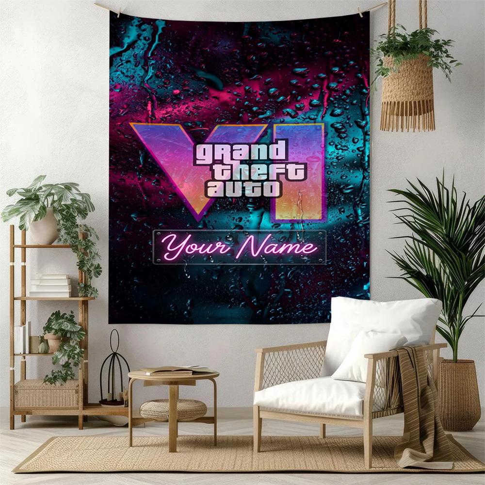 Grand Theft Auto Personalized Text Tapestry Aesthetic Wall Tapestry Smooth Polyester Perfect for Home Decor Ideal for All Seasons