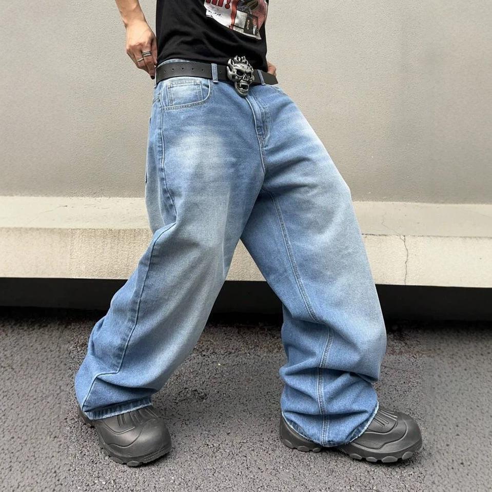 Summer new beard men's straight loose wide-leg American retro high-end jeans