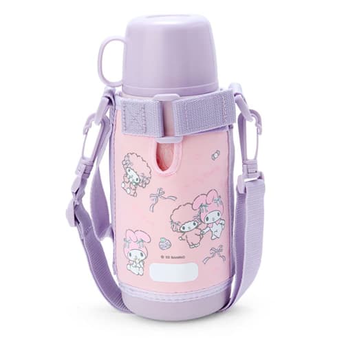 Sanrio Children's Water Bottle, Approx. 620ml (with Cup and Inner Cap), Approx. 670ml (with Cap Unit), 2-Way Stainless Steel Bottle with Pouch, My Mel