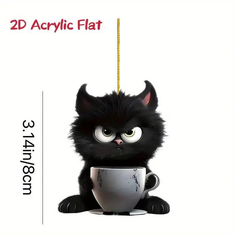 Acrylic Flat New Cute Black Kitten Pendant Cross-border Flat Car Rearview Mirror Pendant Keychain Pendant