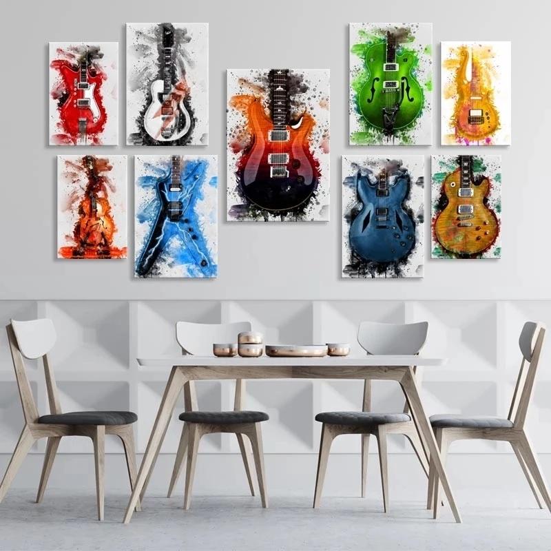 Modern Abstract Graffiti Various Guitars Posters and Prints Canvas Paintings Wall Art Pictures for Living Room Decor (No Frame)
