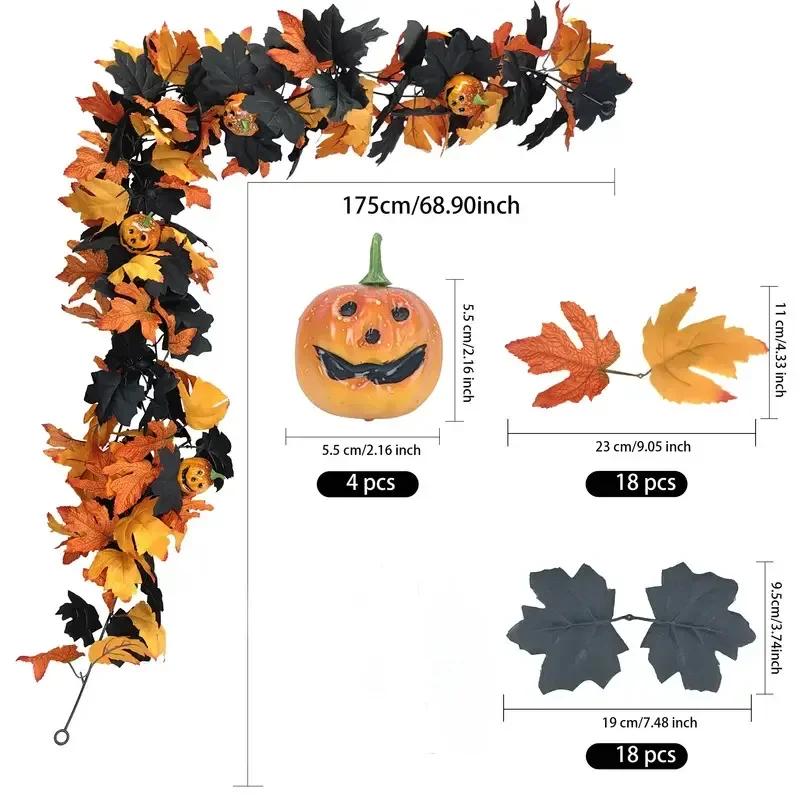 Gotische Halloween Hängedekoration 175cm Girlande Ahornblatt Kürbis Spinnenranke Kamin Kaminsims Herbst Event Arrangement Zubehör