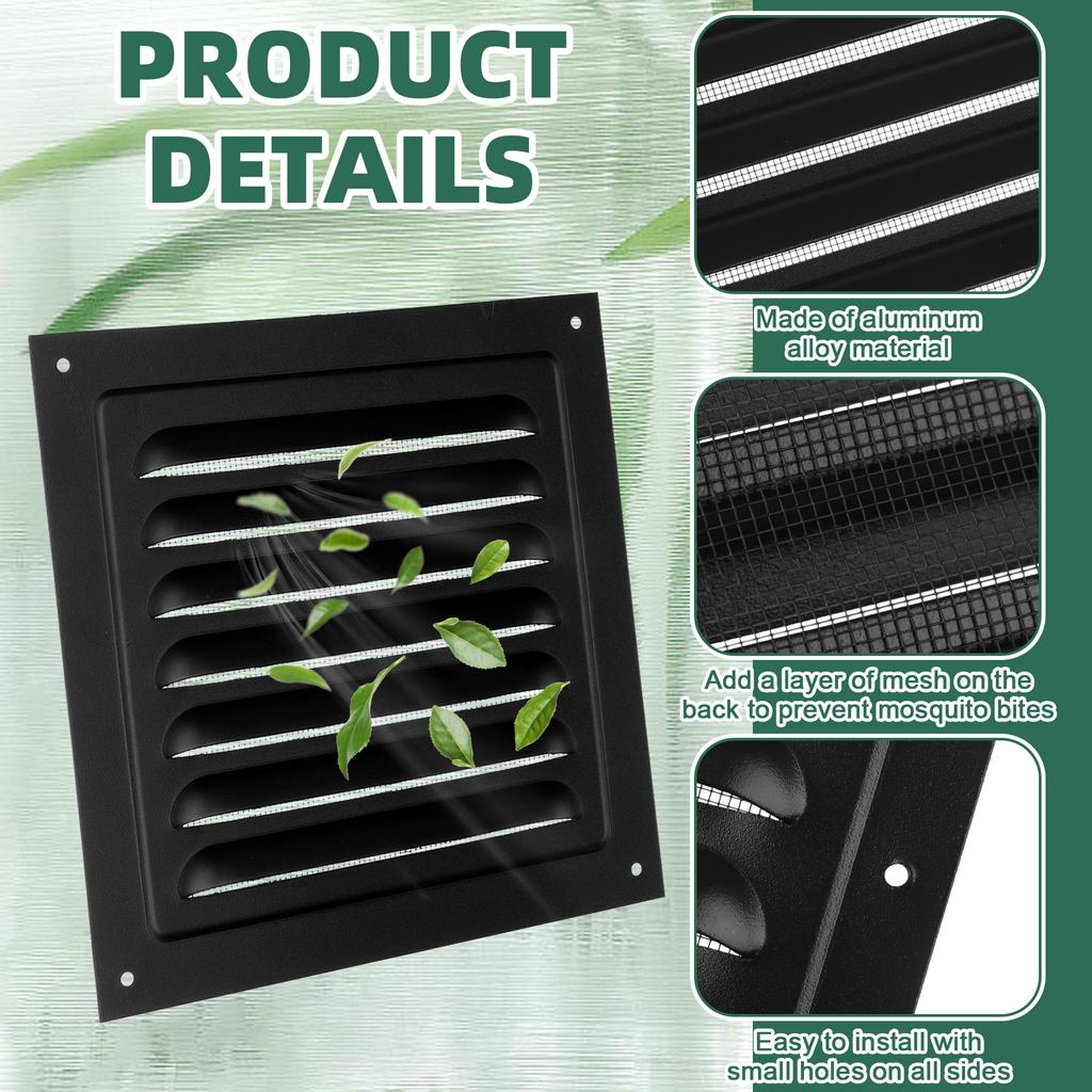 2 Pachete 6X6In Guri de Aerisire Pod Negru Guri de Aerisire Gable Aluminiu Gură de Aerisire de Perete Pentru Case Magazie, Gură de Aerisire Pătrată Gură de Aerisire cu Jaluzele Grilă Deschidere 180 Grade