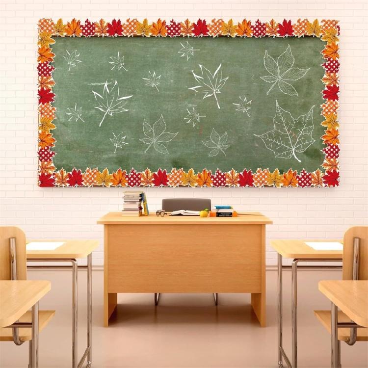 32.8ftX2.88in Leaf Border Sticker Notice Board Sticker Bulletin Board Border Trim for Classroom Chalkboard Decoration