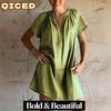 Fashion Summer Spring Solid Color Print Short Sleeve V-Neck Casual Dresses
