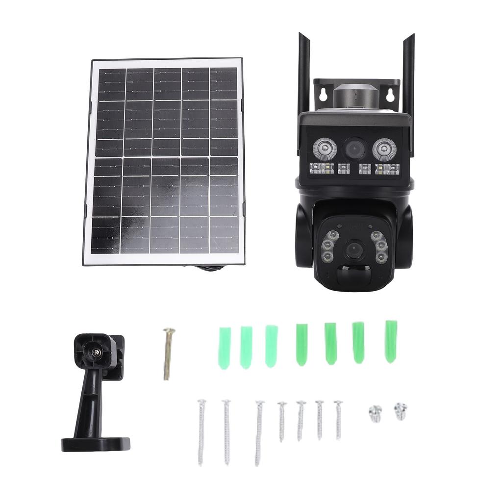 Solar Outdoor Camera Water Proof Motion Detection Low Power Consumption Double Lens 360 Degrees  View 4G Wireless
