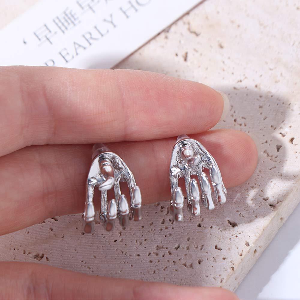 Gothic Skeleton Earrings Studs Punk Halloween Skull Ear Studs Skeleton Hand Stud Earrings  Girls
