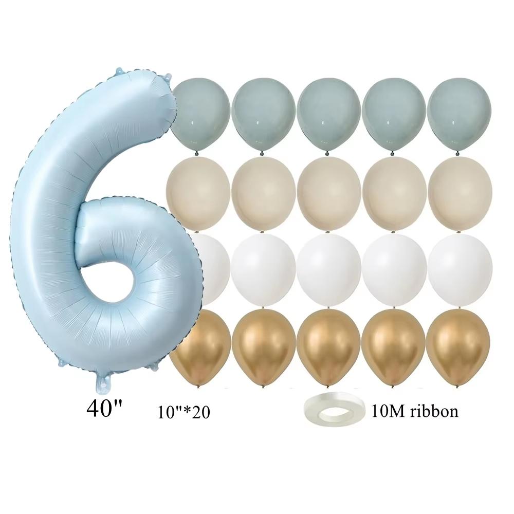 22pcs/set Baby Blue Series Latex Balloon Vintage Blue Foil Number Balloon For Boy's Birthday Party Anniversary Decoration Supply