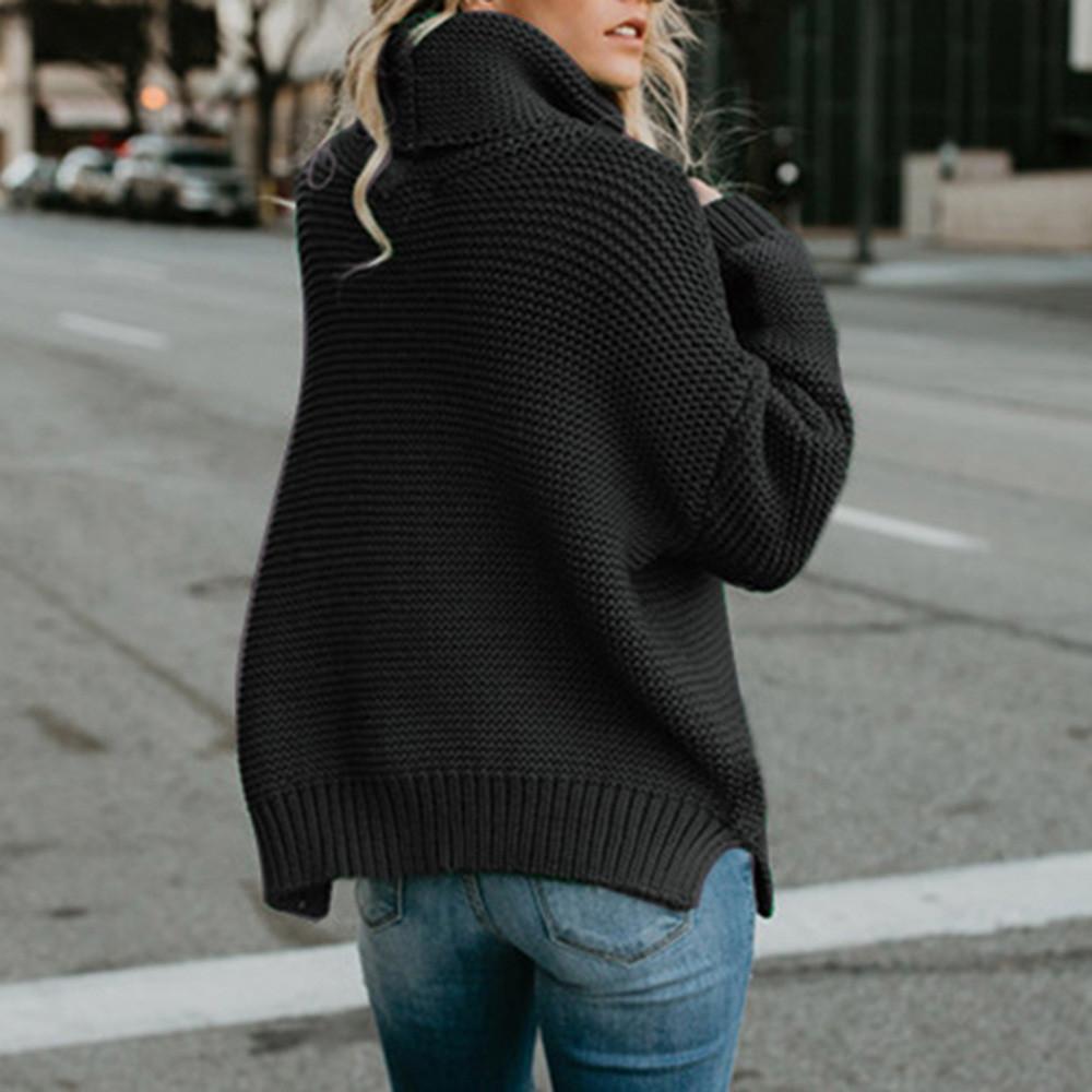 Women Long Sleeve Loose Turtleneck Knitted Sweater Jumper Pullover Top Blouse