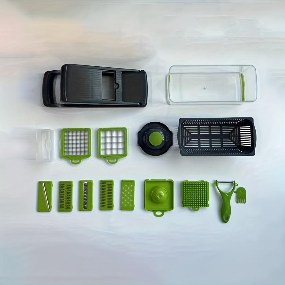 

16 шт. многофункциональный кухонный набор для нарезки/шинковки со сменными лезвиями и различными типами инструментов. 16 Pcs/set зелёный