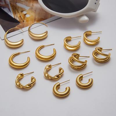  Three Layer Hollow C-shaped Stud Earrings Tarnish Resistant Metal Ladies Daily Wear Fashion Jewelry Wholesale