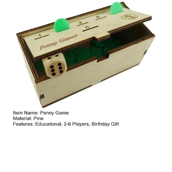 Penny Game with Pine Wood Box Terning Grønn Mynt 2-6 Spillere Konkurrerende Barn Voksne Familie Strategi Kast Brettspill Bursdag Julegave