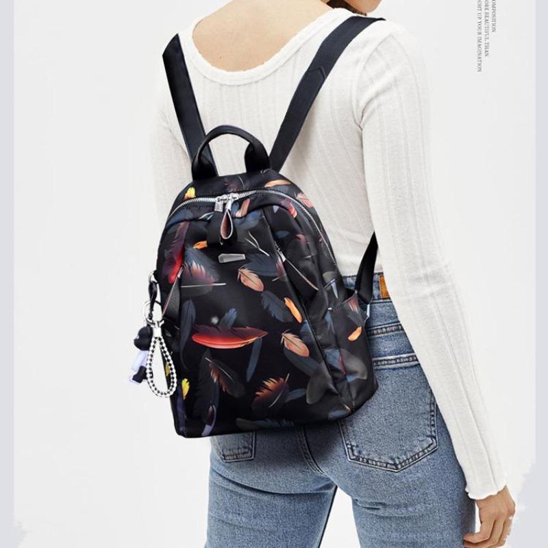 1Pc Feather Butterfly Print Backpack Female Oxford Cloth Waterproof Travel Casual Schoolbag Brand Ladies Large Capacity Backpack for Teenagers