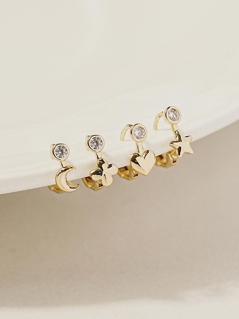 Minimalpiercing 14K 18K Symbol Star Moon Heart Clover One-Touch Ring Earrings
