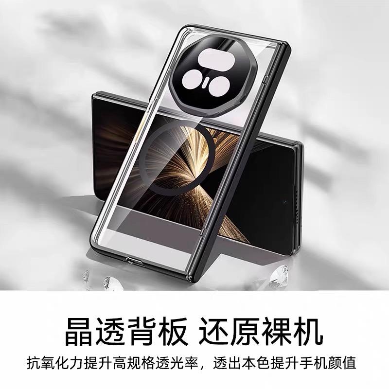 For Honor Magic V5 Case For MagSafe Magnetic Transparent Cover Central Axis Hinge Camera Stand With Tempered Glass Film Shell