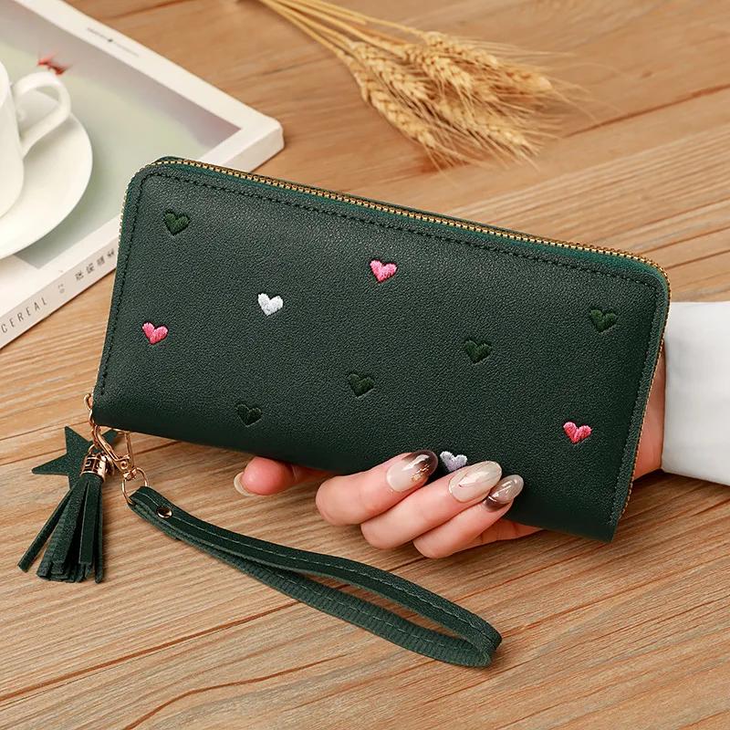 

Simple Korean Women s Long Wallet PU Leather Love Heart Large Capacity Wallet Sweet Fold Clutch Bag Students зелений