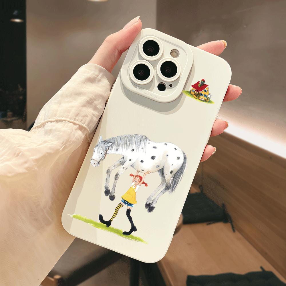 The Whimsical Horse and Girl Design Phone Case Is Suitable for iPhone 17 16 15 14 13 12 11 Pro/Max/Plus Anti Drop and Shockproof