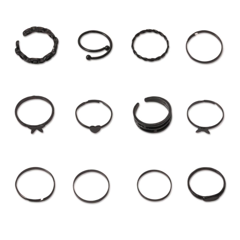 Combination Ring, Personalized Electrophoresis, Black Love Butterfly Chain Opening 12-Piece Set, Ring Jewelry.