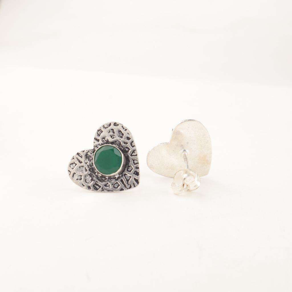 Rare Green Onyx Gemstone 925 Sterling Silver Jewelry Oxidized Handmade Studs0.6" EE-143-10