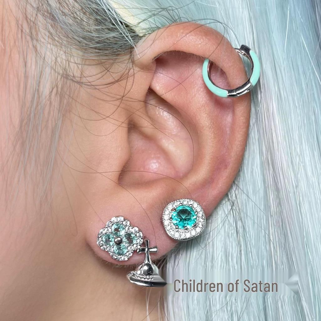 Satan's Child Mint Green Milk Stud Earrings - Comfortable Cochlear Piercing, No Removal Needed for Sleep, Pure Desire Collection