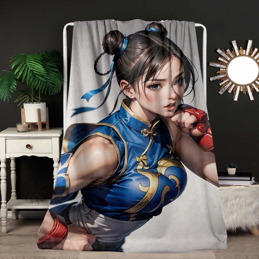 Anime Chunli Theme Pattern Flannel Printed Blanket Suitable For All Seasons Suitable For Living Room Office Sofa And Travel