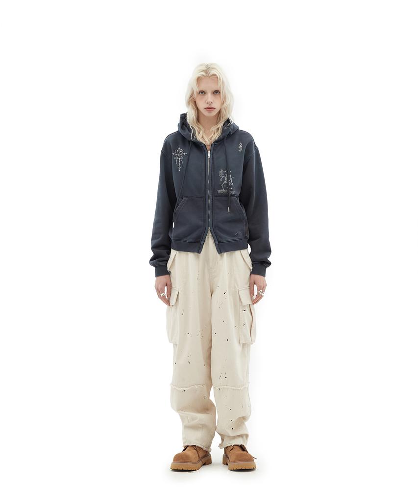 Defgarments Stone Cross Hood Zip Up [Navy]