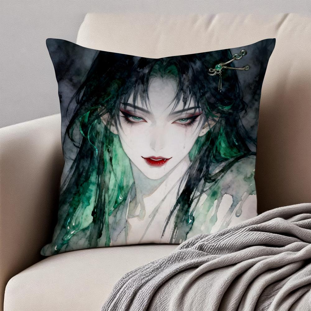 Elegant Nine Phases of Ink Painting Art Cushion Cover Pillowcase Antidustmite Invisible Zipper Short Plush Sofa Cushion