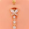 Set 6 Stainless Steel Gold-Plated Heart-Shaped Butterfly Navel Rings Cubic Zirconia 14G Bar Belly Button Piercing Rings Weddings