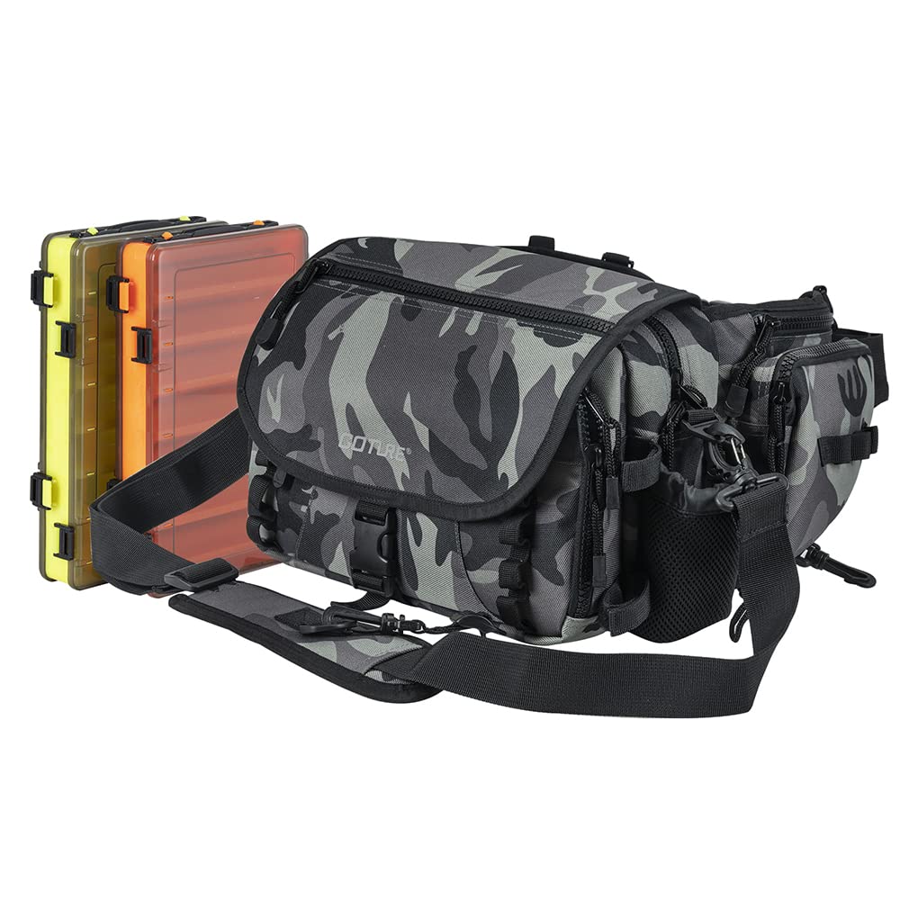 Goture Fishing Waist Bag with 2 Tackle Compact Fishing Gear Storage Bag for Outdoor Camouflage Bag, Boxes, Waterproof, Multifunctional, Fishing,
