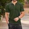 Men Short Sleeve Polo Shirt Knitted Ribbed Zip Collar Casual Modern Fit Lightweight Pullover Top for Everyday Wear