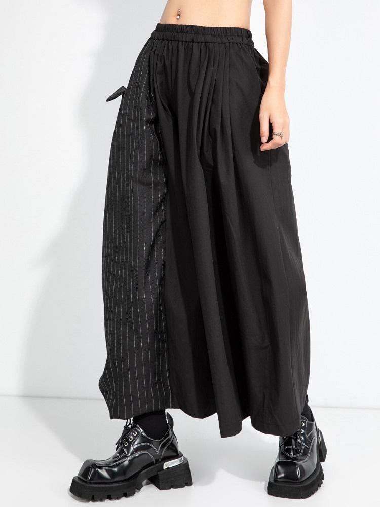 Black Stripe Plus Size Spring Autumn High Waist Wide Leg Pants Women Loose Casual Trousers