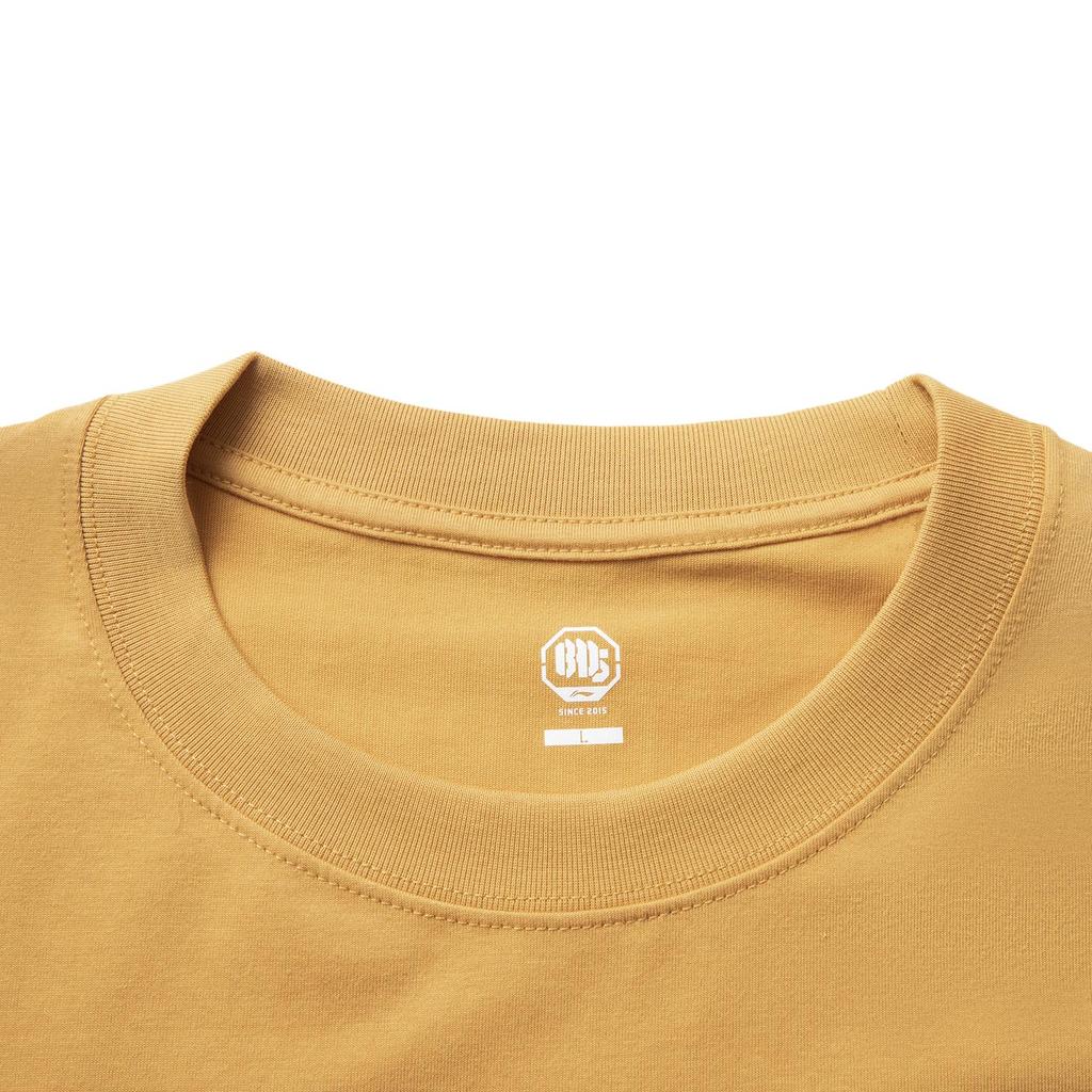 Li Ning Simple Versatile Letter Print Round Neck Pullover Breathable Short Sleeve T-Shirt Men Tops Ginger-Yellow AHSVA35-2