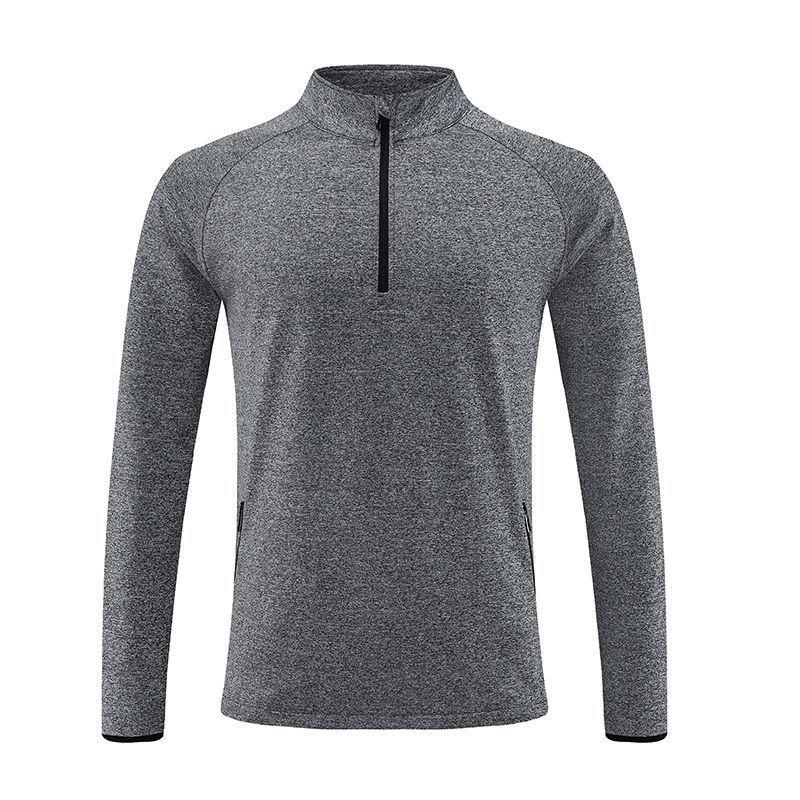 Men's European & American Long Sleeve Stand Collar Half Zip T-Shirt for Autumn/Winter Running & Fitness