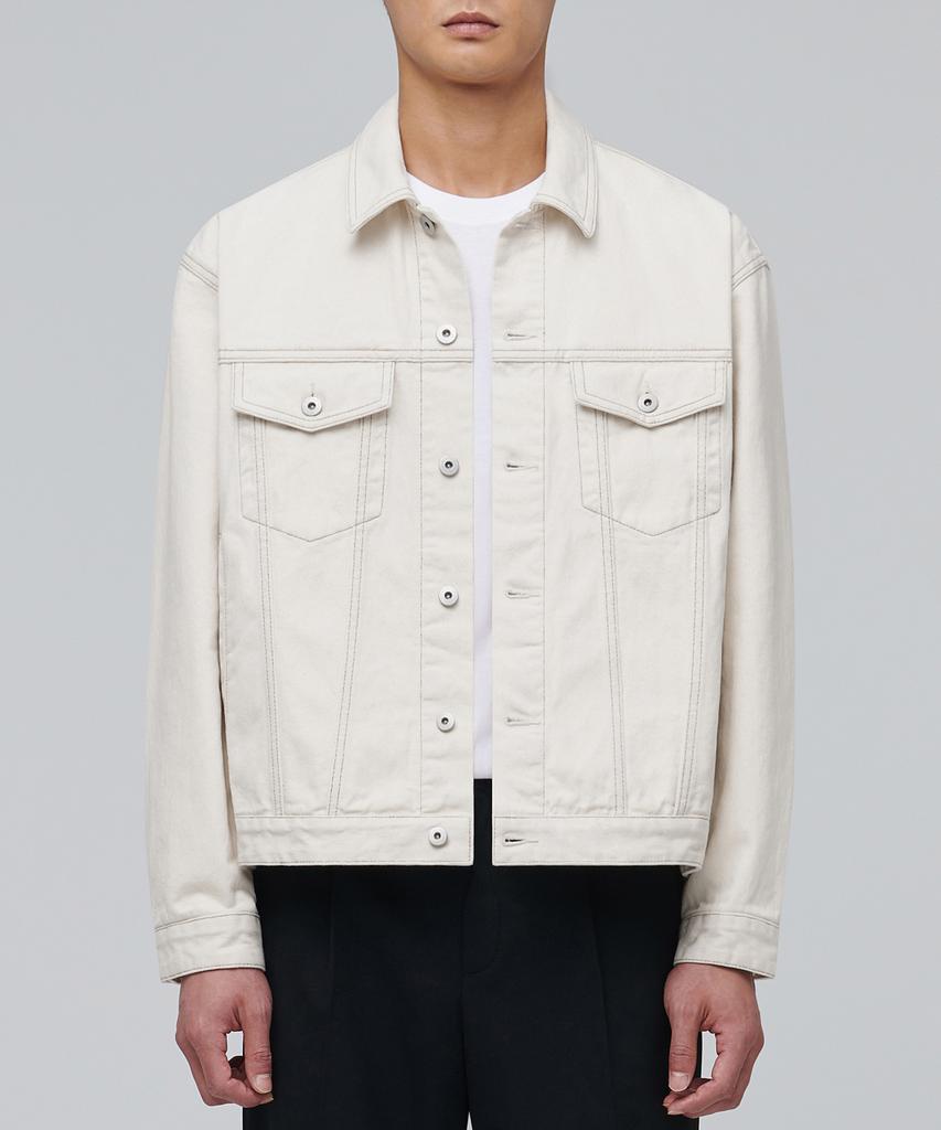 Musinsa Standard Contrast Stitch Relaxed Denim Trucker Jacket [Cream]