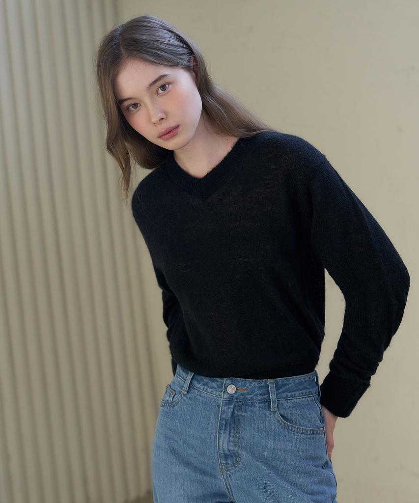 Deuloupisumeon Mohair V-Neck Sheer Knit [Black]