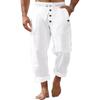 Pantaloni Casual da Uomo in Cotone e Lino Tinta Unita Larghi con Coulisse e Bottone Uomo