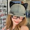 2025 Summer Show Face Small Peaked Cap Y2k Cat Ears Flat Brim Denim Baseball Cap Women