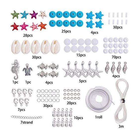 SUNNYCLUE [Secret of the Sea] 1 Set of 6 Types Turquoise Starfish Beads Sea Star Turtle Sea Turtle Hippocampus Parts Shell Beads Alloy Pendant