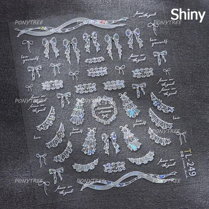 Retro White Lace Fabric Piece Bowknot English Letter Decorative Border Irregular Cloth Block Adhesive Nail Art Stickers Decals
