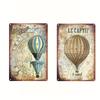 2Pcs 7.8×11.8in European Vintage Tin Paintings - Travel Music Flower Hot Air Balloon Decor - Indoor/Outdoor Wall Art for Home/Bar/Cafe