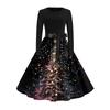 Women's Fashionable And Elegant  Winter Long-sleeved Christmas Tree Print Dress