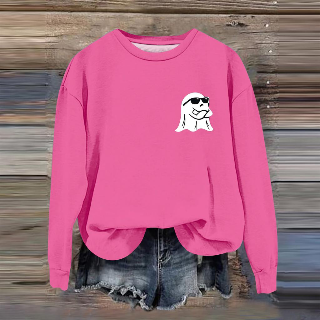 Women's Fashion Casual Long Sleeve Halloween Printed  Neck Sweatshirt